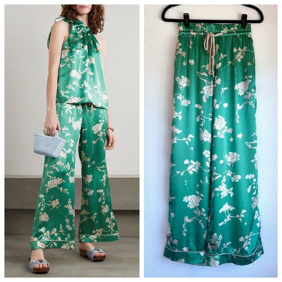 Sea New York Pants - NWT Sea New York Julian 100% Silk Floral Print PJ-Style Pants in Mint Size XS